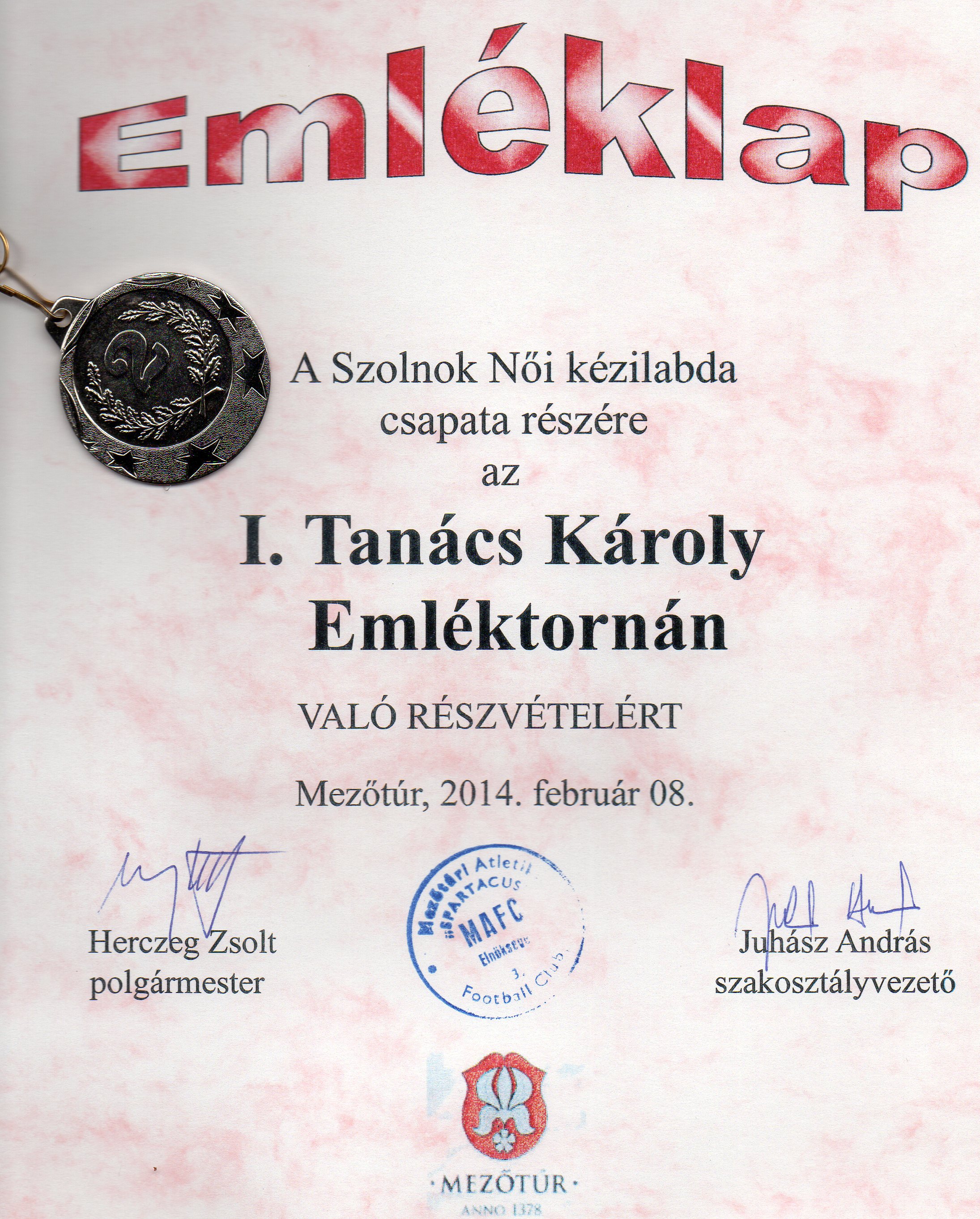 Második helyezés az I. Tanács Károly Emléktornán! Második helyezés az I. Tanács Károly Emléktornán!